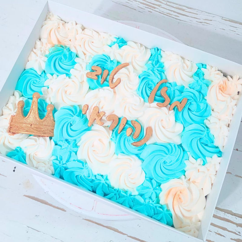 עוגת יום הולדת לבן מלבני מתאים לגן